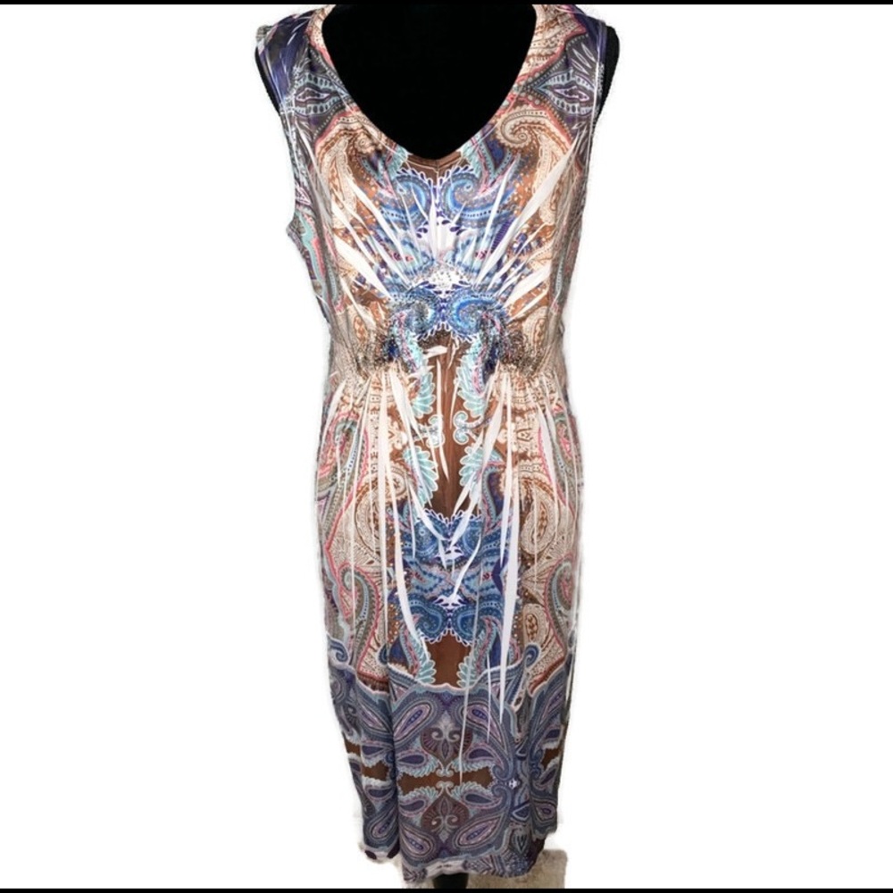 CATO Paisley Sleeveless Midi Dress Embellished